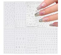 8 Feuilles Autocollant Sticker Nail Ongle Auto-adhésif Décalque de Transfert forme Étoile Lune Cœur Croix Stickers Pochoir Décoration DIY Manucure Pour Soirée Fête Anniversaire Baptême Nouvel An