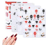 8 Feuilles Autocollants d'Ongles d'Halloween, Autocollants de Conception d'Ongles Auto-Adhésifs Squelette Chauve-Souris Toile d'Araignée Sorcière Fantôme Décalcomanies d'Ongles