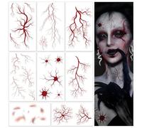 8 Feuilles Autocollants Halloween Tatouages Temporaires de Visage Sang Rouge Vaisseau Sanguin Tatouages Ephémères Tattoos Étanche Décoration DIY Accessoires de Maquillage pour Halloween