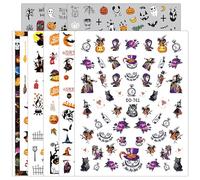 8 Feuilles Autocollants Ongles Halloween - Stickers Nail Art Auto-adhésifs avec Citrouille, Fantôme, Chauve-souris, Crâne & Toile d’Araignée, Décoration Ongles DIY pour Fête & Cosplay