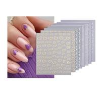 8 Feuilles Autocollants pour Nail Art, Décalcomanies Fleurs de Cerisier pour Ongles, Autocollant Manucure Motif Cœur Autoadhésif, Nail Art Stickers, Accessoires de Décoration pour Ongles (D)