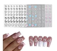 8 Feuilles Autocollants pour Nail Art, Décalcomanies Fleurs de Cerisier pour Ongles, Autocollant Manucure Motif Cœur Autoadhésif, Nail Art Stickers, Accessoires de Décoration pour Ongles (C)
