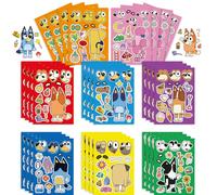 8 feuilles d'autocollants de l'anime Bluey, autocollants de puzzle de personnage de dessin animé Bingo, autocollants kawaii de chien bleu. Jouets éducatifs DIY pour filles et garçons. Taille UniquePol