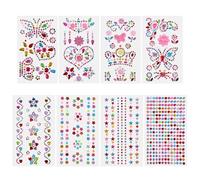 8 feuilles d'autocollants pour le visage en forme de pierres précieuses, autocollants en cristal strass pour bijoux, yeux et corps, adaptés aux bouteilles d'eau, cadres photo, cartes de vœux