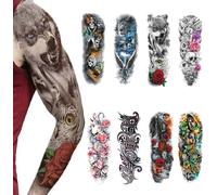 8 feuilles Full Arm Tatouages Temporaires Hommes Manches Imperméables Faux Warrior Tatouages Autocollants Loup Lion Tigre Plein Grandes Jambes Femmes Rose Tatouages Temporaires Animaux Adultes