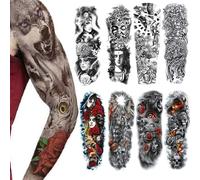 8 feuilles Full Arm Tatouages Temporaires Hommes Manches Imperméables Faux Warrior Tatouages Autocollants Loup Lion Tigre Plein Grandes Jambes Femmes Rose Tatouages Temporaires Animaux Adultes