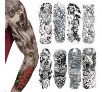 8 feuilles Full Arm Tatouages Temporaires Hommes Manches Imperméables Faux Warrior Tatouages Autocollants Loup Lion Tigre Plein Grandes Jambes Femmes Rose Tatouages Temporaires Animaux Adultes