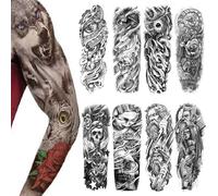 8 feuilles Full Arm Tatouages Temporaires Hommes Manches Imperméables Faux Warrior Tatouages Autocollants Loup Lion Tigre Plein Grandes Jambes Femmes Rose Tatouages Temporaires Animaux Adultes