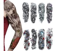 8 feuilles Full Arm Tatouages Temporaires Hommes Manches Imperméables Faux Warrior Tatouages Autocollants Loup Lion Tigre Plein Grandes Jambes Femmes Rose Tatouages Temporaires Animaux Adultes