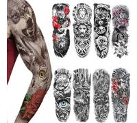 8 feuilles Full Arm Tatouages Temporaires Hommes Manches Imperméables Faux Warrior Tatouages Autocollants Loup Lion Tigre Plein Grandes Jambes Femmes Rose Tatouages Temporaires Animaux Adultes