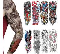 8 feuilles Full Arm Tatouages Temporaires Hommes Manches Imperméables Faux Warrior Tatouages Autocollants Loup Lion Tigre Plein Grandes Jambes Femmes Rose Tatouages Temporaires Animaux Adultes