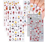 8 Feuilles Noël Autocollant Sticker Nail Ongle Auto-adhésif Décalque de Transfert Cœur Flocon de Neige Sapin Renne Père Noël Stickers Pochoir Décoration DIY Manucure Pour Soirée Fête Anniversaire