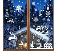 8 Feuilles Noel Autocollants, Noël Stickers, Sticker fenêtre flocon de neige, Photos de la Fenêtre de Noël, Autocollant de fenêtre de Noël, pour la décoration de fenêtre de Noël