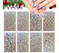 8 Feuilles Noël Nail Art Stickers,HOINCO 3D Design Stickers Ongles,Or Nail Art Autocollants Flocon De Neige Bonhomme De Neige Noël Cloche Arbre Bâton Elk pour Noël Décorations Ongles