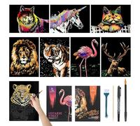 8 Feuilles Scratchboard Art, Papier Gratter A4 avec 4 Outils, 29 x 21 cm Série Animaux Scratch Art Paper Kit, Peinture à Gratter pour Adultes et Enfants Projets de Bricolage DIY