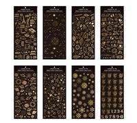 8 Feuilles Stickers Doré étanches Auto-Adhésif Scrapbooking Créatifs Style Mixte Autocollants Doré Lettres Paillettes Fleurs feuilles alphabet chat planète pour Bricolage Album Photo Cahier