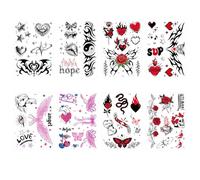 8 feuilles Tatouages Éphémères Pour La Taille, Noirs, Rouges Et Roses, Pour Les Couples, Les Fêtes Et Autres Occasions Amusantes, Non Réfléchissants Et Jetables.