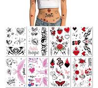 8 Feuilles Tatouages Éphémères Pour La Taille, Noirs, Rouges Et Roses, Pour Les Couples, Les Soirées Coquines Et Plus Encore