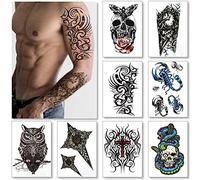 8 Feuilles Transfert Temporaire Tatouages Pour Les Gars Hommes Garçons & Ados - Fausses Autocollants Pour Poitrine Épaules Bras Dos Jambes Scorpion Tribal Crâne Rose Hibou Imperméable à L’eau