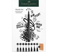 8 feutres + carnet croquis - Noir - Faber-Castell - Pitt Artist Pens - 8 pointes