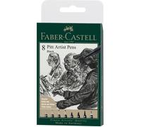 Faber-Castell 167158 - Crayon à encre de Chine Pitt Artist Pen, couleur 199, noir, XXS, S, F, M, B, C, 1.5, Fude hard, étui 8 pièces