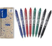 8 Frixion Ball Clicker - Erasable Gel Ink - Refillable, Retractable And Ergonomic Rollerball Pen - 2 Black, 2 Blue, 2 Red, 2 Green - Medium Tip