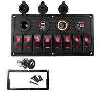 8 Gang Rocker Switch Panel 12-24V Pre-Wired IP65(Red)