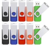 8 GB USB Flash Drive, Pack of 10 USB 2.0 Flash Drive Swivel Storage Disk Memory Stick Pendrive External Storage for Computer/TV/iPad/Car (8GB, Multicolour)