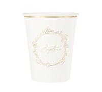 8 GOBELETS CARTON BAPTÊME VÉGÉTAL OR 255ML CRÈME