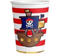 amscan 9909913-66 Lot de 8 gobelets jetables en Papier Motif Carte de Pirates 250 ML, Multicolore