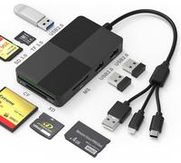 8 in 1 SD Card Reader & USB - SD/TF/CF/XD/MS/MicroSD SD Card Adapter for iPhone/Mac/iPad/Windows/iOS/Chrome/Linux, Memory Stick Pro Duo Memory Card Adapter with Lightning+USB A+Type-C