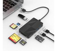 8 in 1 USB 3.0 Lecteur de Carte mémoire, USB A vers SD Adaptateur de Lecteur de Carte SD Micro SD MS CF avec 3 Ports USB 3.0, Compatible avec Carte SD SDXC SDHC CF CFI TF Micro SD SDXC SDHC MMC UHS