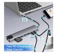 8 IN 1 USB C Moyeu Adaptateur HDMI 4K 3.0 Micro SD Réseau pour Mac HDTV Notebook