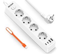 8 in 1 USB C Power Strip Extension Cable 4 USB Wall Mount Protection Power Strip 4000W Multi Charger with Switch, 1.8 m, 1.5 mm² Cable, White
