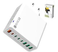 8 in 1 Waterproof Ports USB Fast Charger, Portable Universal Fast Chargers Block with 4 Type C and 4 USB Port, Multi-Port Charging Station for Phones, Tablets and Laptops (White)