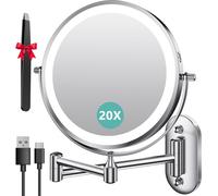 8 Inch Illuminated Magnifying Mirror Wall Mounted Magnifying Mirror With 3 Colour Modes, 1x/20x Magnification Usb Charging, Touch Screen, 360° Swivel And Extendable For Bathrooms