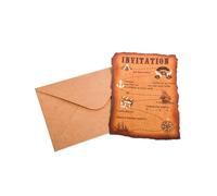 8 Invitations avec enveloppes carte au trésor Pirate kraft 10 x 15 cm - Marron