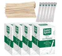 8 KG - Lot de 2000 sachets SAINT LOUIS bûchettes de sucre cristallisé individuels de 4g avec agitateurs en bois - Idéal pour les boissons chaudes, cafés et thés - 4 boîtes de 500 sachets