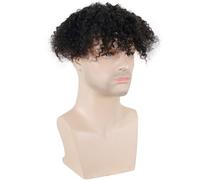 8" Kinky Curly Toupee for Men Remy Human Hair, Mono Lace with PU Around Black Breathable Afro Curl Men Hair Pieces Hairline Fine(7"x9")