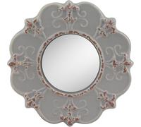 8" Light Grey Round Ceramic Wall Mirror With Attached Hanging Loop Vintage Decoration For Living Room Bedroom Hallway Entryway