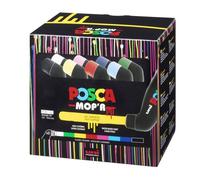 POSCA - Uni Mitsubishi Pencil - Marqueur MOP'R - Pointe Ronde XXL 3-19 mm - Forme Ergonomique, Corps Semi-Rigide - Marqueur Peinture À Base d'Eau - Tout Support - 8 couleurs