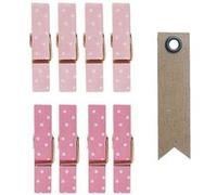 8 mini pinces à linge aimantées rose 3,5 cm + 20 étiquettes kraft Fanion - Graine Créative