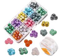 8 Mm 200 X Round Crackle Glass Beads With 2 Spools Of Elastic Thread Natural Stone Beads For Bracelet Necklace Jewellery Making (10 Colours)