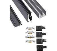 8 mm vitrine en forme de montagne double glissière porte coulissante verre trois pièces rail(Black,59in/150cm)