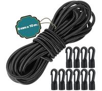 8 mm x 10 m Tendeur Elastique, Corde Élastique Noir avec 10 Crochets en Plastique, Sandow Elastique en Latex Solide et Durable pour Bâche de Remorque, Bateau, Camping, Tente, Sac à Dos (8 mm x 10 m)