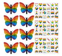 8 Morceaux De Clips De Papillons Arc-En-Ciel Et 18 Morceaux De Visages Arc-En-Ciel, Aiguille De Cheveux De Dessins Animés Créatifs, Lieux De Visage Amusants Et Mignons, Danses Et Célébrations.