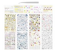 8 Morceaux De Taches D'Ongles De Papillon Floral, 5 Morceaux De Taches De Clous Brillantes Et 1 Morceau De Pincettes, Décorations D'Art D'Ongle, Taches D'Ongles 3D-Densité, Outils À Nails.