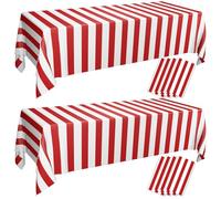 8 Nappes Rayées Rouges Et Blanches Nappes Carnaval Nappes en Plastique Jetables À Rayures Rouges pour Fête sur Le Thème du Carnaval, Soirée Cinéma, Anniversaire, Fête De Fin D'année, 130 X 220cm