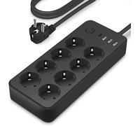 8-Outlet Power Strip with 1 USB-C Port, 3 USB-A Port (5V 2A/12W) Surge Arrester and Surge Protector with 1.8M Cord Switch, for Smartphone, Home, Office - Black