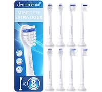 8 Pack demirdental compatible pour Philips Sonicare Têtes de brosse de rechange, Mini, extra doux, Blanc, remplace HX6088e